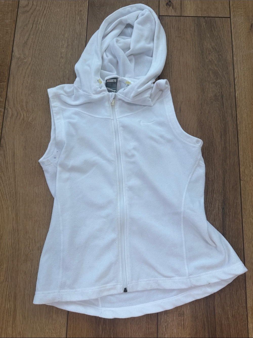 Nike White Sleeveless Hooded Zip Vest